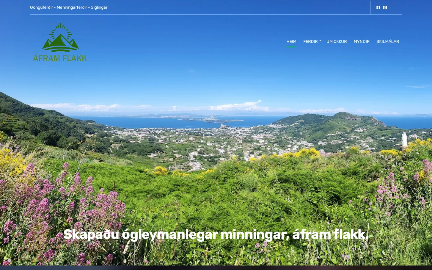 Forsíða vefsíðu Áfram Flakk í tölvu