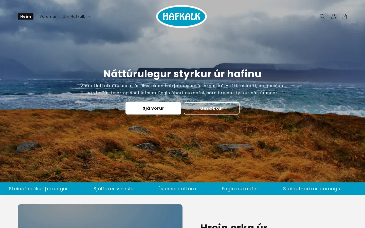 Forsíða Shopify-vefverslunar Hafkalk