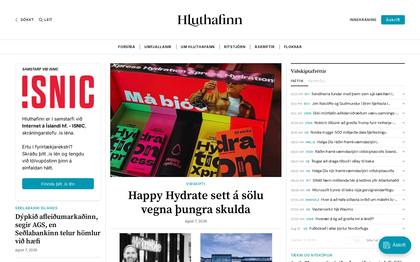 Forsíða vefmiðilsins Hluthafinn í tölvu